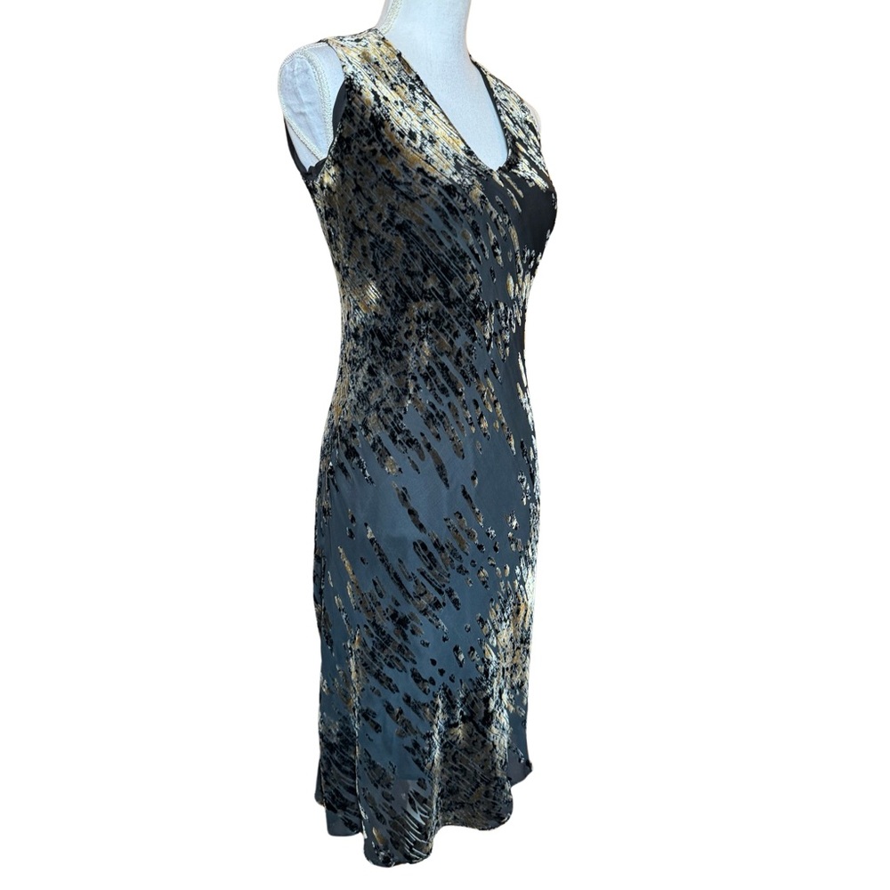 Vintage Lapis Dress. Black with Gold. Below The Knee Length. Medium - Picture 3 of 8